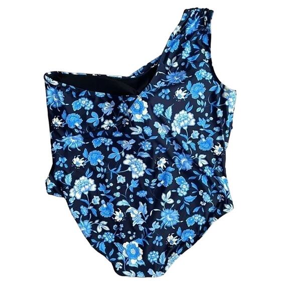 NWT J.Crew Floral Ruched One Shoulder Swimsuit BM459 24 Midnight Blue #2904 - Picture 14 of 14